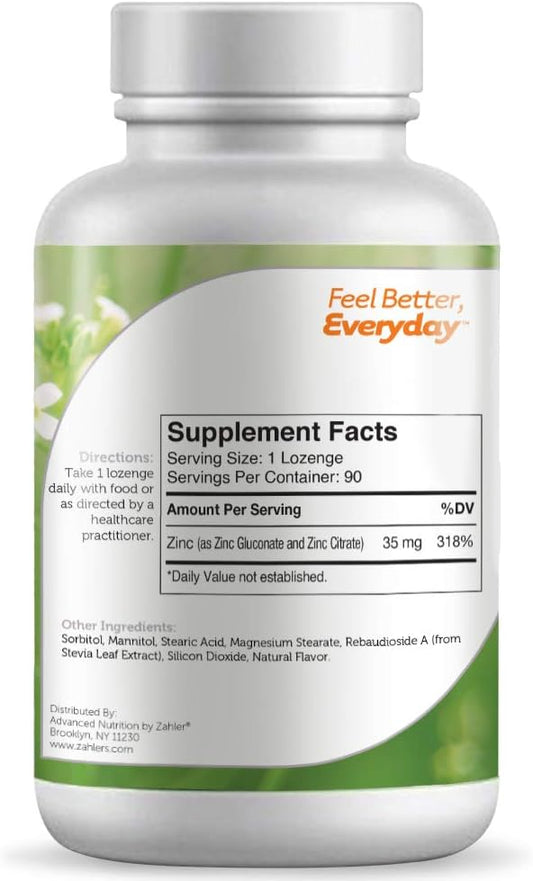 Zahler Zinc Lozenges, 35Mg Chewable Zinc Tablets, Immune Support Antio