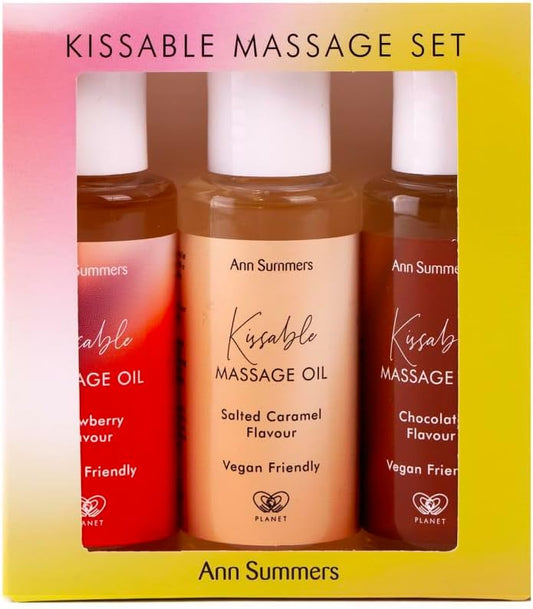 Ann Summers Flavoured Kissable Massage Oil Trio Set, 3 Mini Bottles Massage Oil In Strawberry, Salted Caramel And Chocolate Flavours, Moisturing Formula
