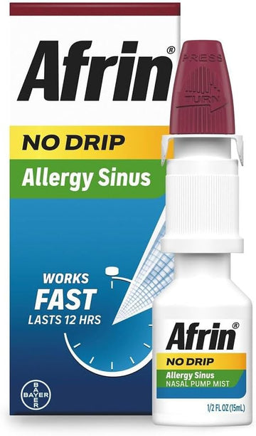 Afrin No Drip Allergy Sinus Nasal Spray - Fast And Powerful Nasal Decongestion From Allergies, 15Ml