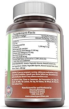 Amazing Omega axseed oil dietary supplement 1200 mg- 250 softgels (Non-GMO,Gluten Free) โ Excellent source of Omega 3s - Supports Heart health, Joint health, Immune system health, Digestive function
