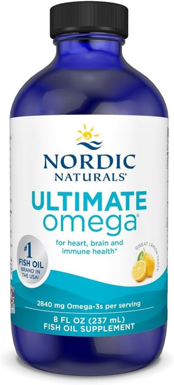 Nordic Naturals Ultimate Omega Liquid, Lemon Flavor - 8 oz - 2840 mg Omega-3 - High-Potency Omega-3 Fish Oil Supplement with EPA & DHA - Promotes Brain & Heart Health - Non-GMO - 48 Servings