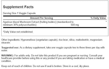 Agaricus Blazei Mushroom Extract 500 Mg 90 Caps