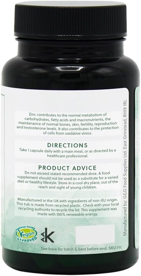 Zinc Picolinate - 22mg Elemental Zinc per Capsule - 120 Vegan Capsules - Chelated for Improved Absorption - Non-GMO, Made in The UK by G&G Vitamins : Amazon.co.uk: Health & Personal Care