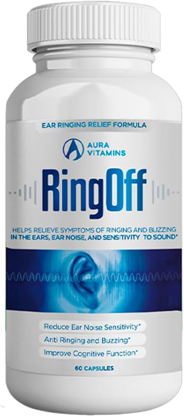 Aura Vitamins Ring Off Tinnitus Relief: Natural Solutions For Quieting Ear Ringing & Restoring Inner Peace - Hearing Health Support With Effective Remedies & Tips  60Ct. (1)