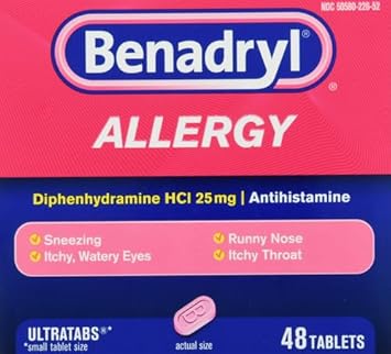 Benadryl Ultratabs Antihistamine Allergy Medicine, Diphenhydramine Hcl Tablets, 48 Ct