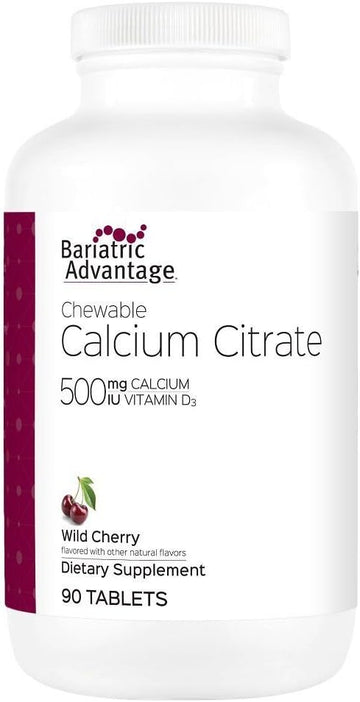 Bariatric Advantage Calcium Citrate Chewable 500mg with Vitamin D3 for Bariatric Surgery Patients Including Gastric Bypass and Sleeve Gastrectomy, Low Sugar - Wild Cherry Flavor, 90 Count : Health & Household