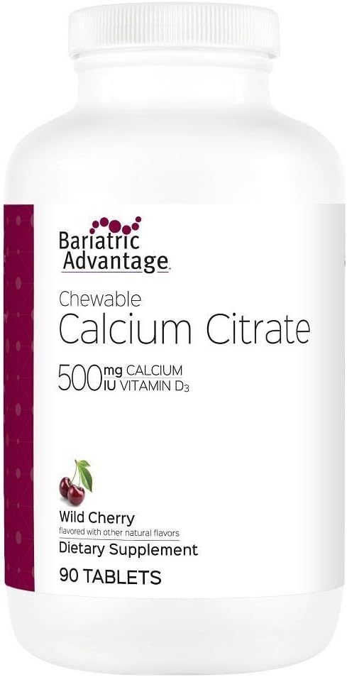 Bariatric Advantage Calcium Citrate Chewable 500mg with Vitamin D3 for Bariatric Surgery Patients Including Gastric Bypass and Sleeve Gastrectomy, Low Sugar - Wild Cherry Flavor, 90 Count : Health & Household