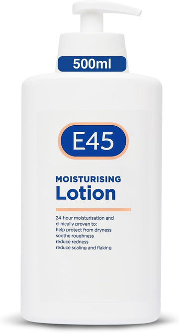 E45 Moisturising Lotion 500 ml - Dermatological Body Moisturiser Lotion - Body Lotion - Daily Moisturiser for Dry Skin & Sensitive Skin β Long-Lasting Hydration Protect from Dryness, Reduce Redness