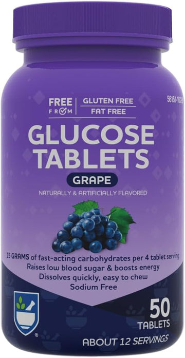 Rite Aid Glucose Tablets, Grape, 50 Count, Blood Sugar Support Supplements