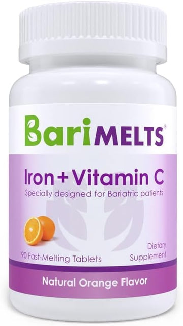 Barimelts Iron Supplement With Vitamin C - 1 Month Supply (90 Fast-Dissolving Tablets) - Post-Op Bariatric Vitamins
