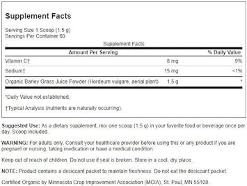 Swanson Certified Organic Barley Grass Juice Powder 3.17 Ounce (90 G) Pwdr
