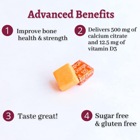 Bariatric Advantage Calcium Citrate Chewy Bites 500Mg With Vitamin D3 For Bariatric Surgery Patients Including Gastric Bypass And Sleeve Gastrectomy, Sugar Free - Tropical Orange Flavor, 90 Count