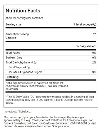 Swanson 100% Pure Trehalose 16 Ounce (1 Lb) (454 G) Pwdr 4 Pack