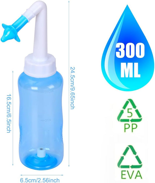 Neti Pot Sinus Rinse Bottle Pressure Nasal Irrigation Wash Sinus Rinsing Kit Bottle Nose Cleaner For Adult & Kids Bpa Free (300Ml, Blue)