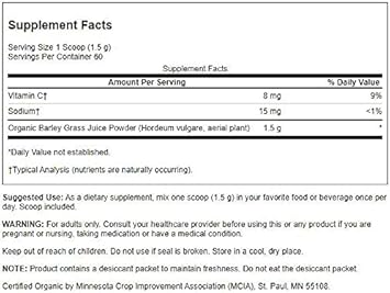 Swanson Certified Organic Barley Grass Juice Powder 3.17 Ounce (90 G) Pwdr (3 Pack)