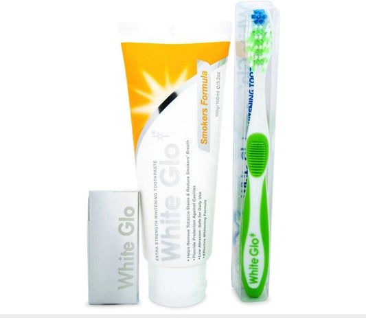 White Glo Smokers Formula Intense Extra Strength Whitening Toothpaste & Bonus Action Toothbrush-150G New