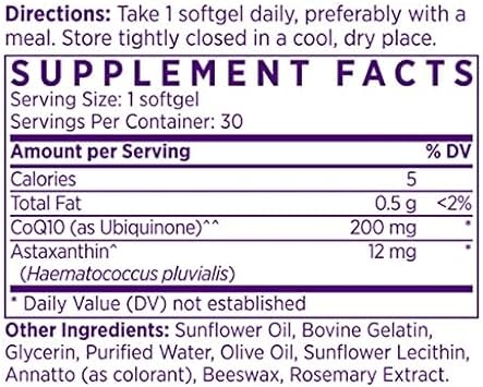 Naomi Extra Strength Astaxanthin + Coq10, Fat-Soluble Antioxidants, Cardiovascular Support, Increased Energy, Immune And Cognitive Function, Restore Depleted Coq10, High Absorption, 30-Day Supply
