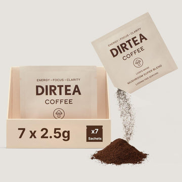 Dirtea Matcha Powder Sachets - 100% Organic Ceremonial Grade Matcha From Japan - Mushrooms Super Blend Tea With Lions Mane & Tremella - 2,500Mg Per Serving - Organic 42G - 7 Sachets X 6G Servings
