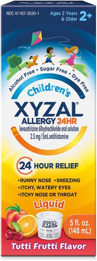 Xyzal Children'S Oral Solution, 5 Fl. Oz., 24-Hour Allergy Relief For Kids, Tutti Frutti Flavor