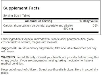Swanson Calcium (Carbonate Aspartate & Citrate) 500 Milligrams 100 Tabs