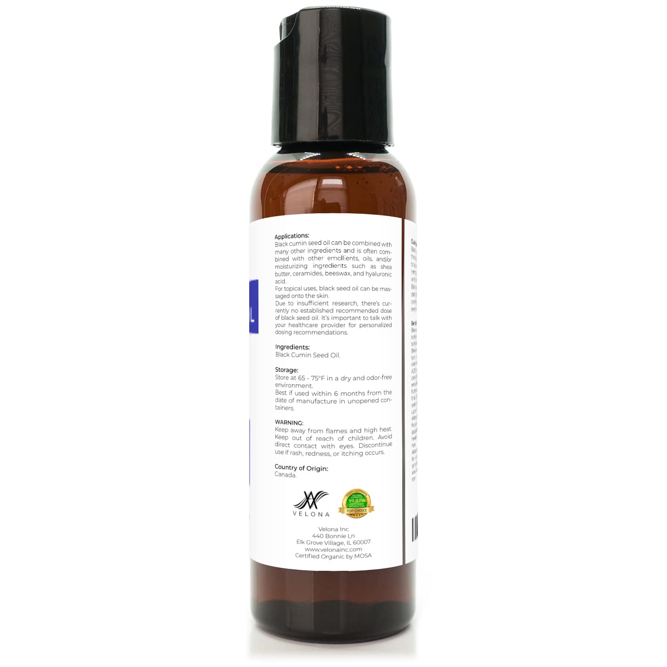 Velona Black Cumin Seed Oil USDA Certified Organic - 2 oz | 100% Pure and Natural Carrier Oil | Unrefined, Cold Pressed | Hair, Body and Skin Care | Use Today - Enjoy Results… : Health & Household