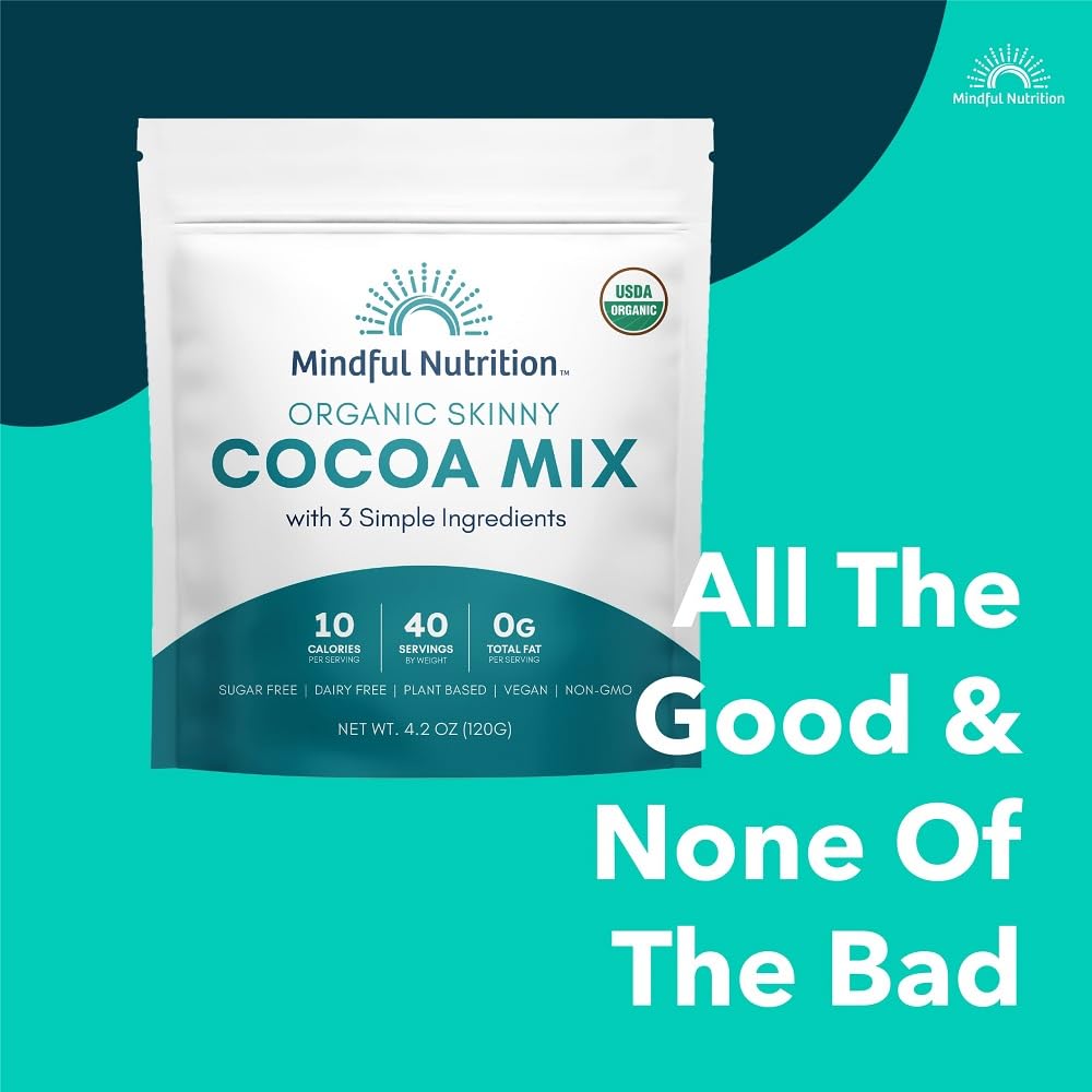 Mindful Nutrition Organic Skinny Hot Cocoa Mix - 40 Servings - Sugar Free Hot Chocolate Mix Gluten Free Dark Chocolate High Flavonoid Slimming Chocolate Powder Keto Friendly Dairy Free Vegan Low Carb : Grocery & Gourmet Food