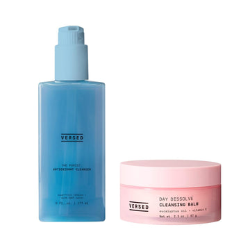 Versed Double Cleanse Duo The Purist Antioxidant Gentle Face Cleanser (6 fl oz) & Day Dissolve Cleansing Balm (2.3 oz) - Daily Gel Cleanser and Makeup Remover for All Skin Types - Vegan