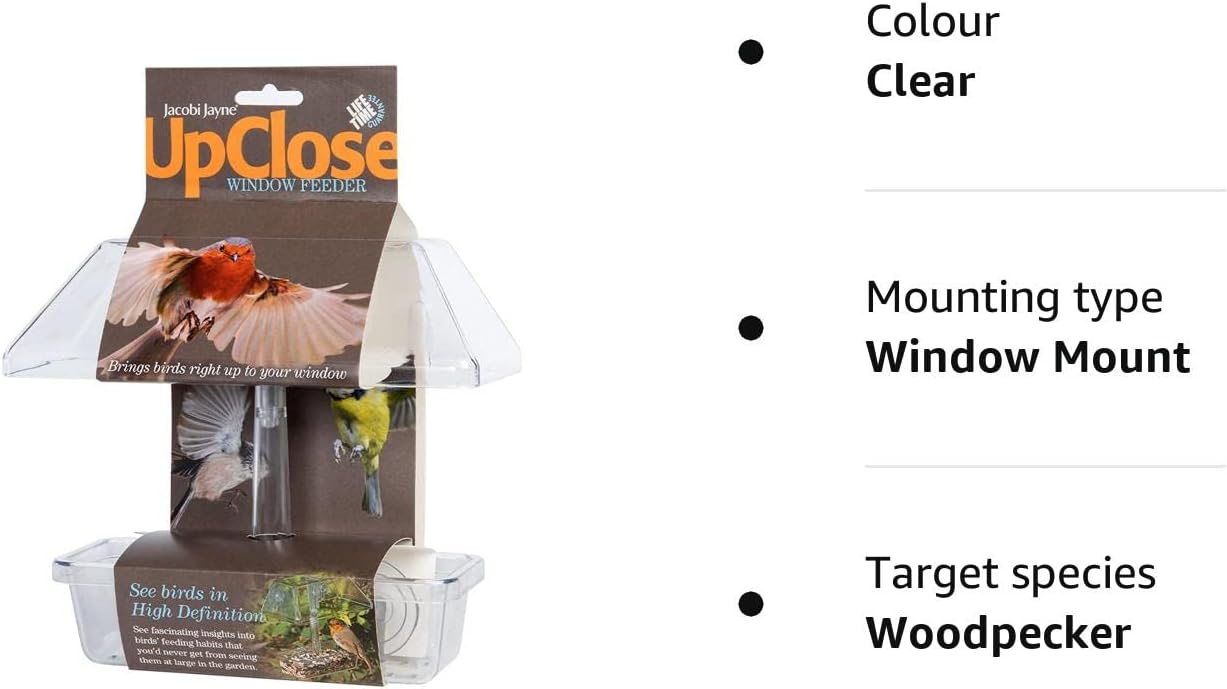 Window Bird Feeder With Strong Suction Cups - Jacobi Jayne® UpClose™ Window Bird Seed Feeder For Small Birds. With Protective Roof To Shield Birds From Rain And Drainage Holes To Prevent Waterlogging :Garden