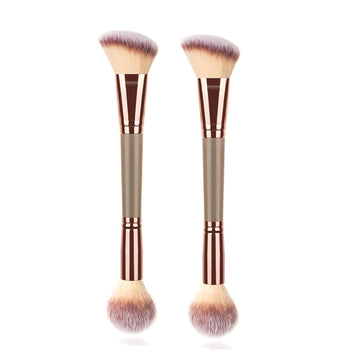 2Pcs Dual-Ended Makeup Brushes For Contouring Blending And Bronzing Angled Foundation Brush&Concealer Brush Premium Luxe Hair For Flawless Application Of Liquid Cream And Powder Makeup Black