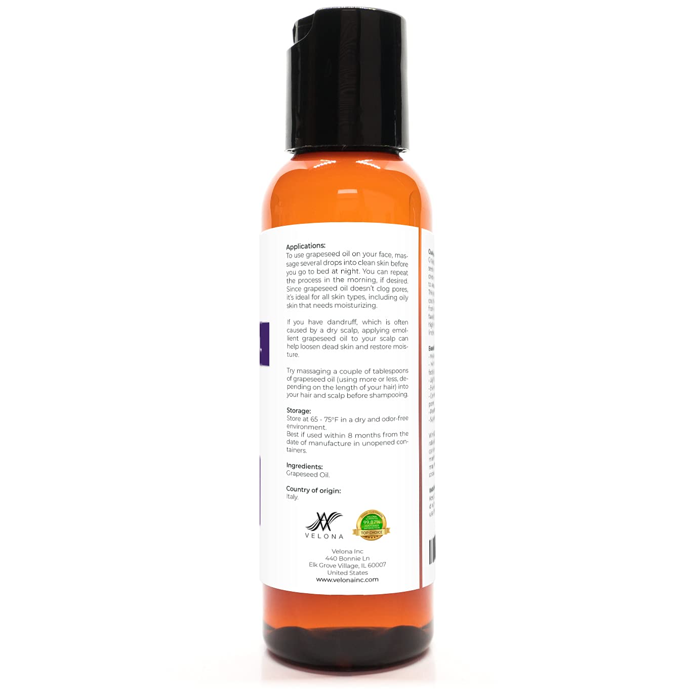 Grapeseed Oil by Velona - 2 oz | 100% Pure and Natural Carrier Oil | Refined, Cold pressed | Cooking, Skin, Face, Body, Hair Care | Use Today - Enjoy Results : Health & Household