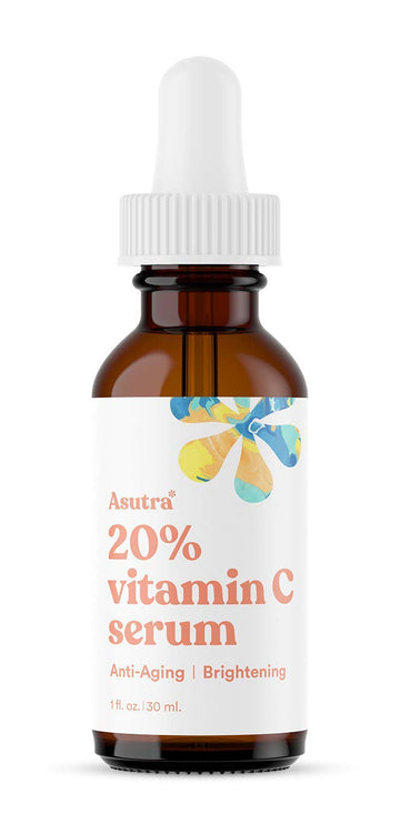 Asutra 20% Vitamin C Serum, 1 Fl Oz - Ferulic & Hyaluronic Acid, Vitamin E, Aloe, Jojoba, Brightening Face Serum