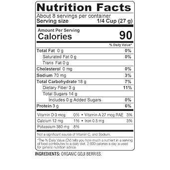 Bareorganics Sun Dried Goji Berries, Organic, Superfood, 8 Oz