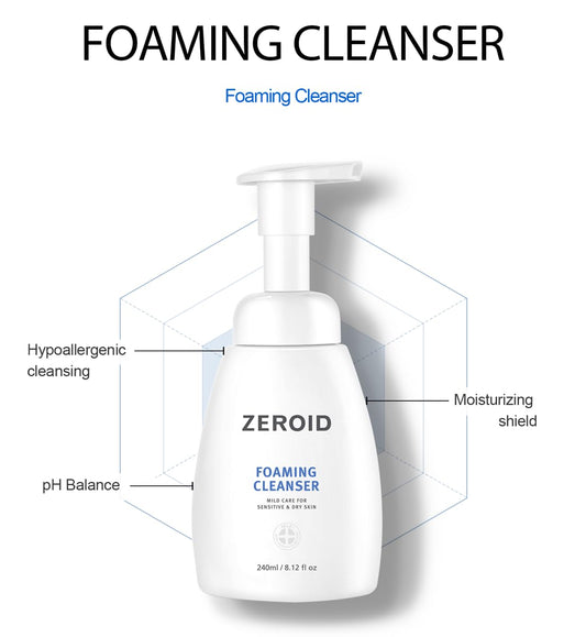 Zeroid | Foaming Cleanser | Facial Cleanser For Sensitive & Dey Skin | Mild Face Wash Care | Gentle Face Wash | Moisturizing Face Soap | Dermatologist Tested | Korean Skin Care | 8.1 Fl Oz (240Ml)