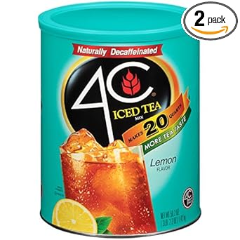 4C Powdered Drink Mix Cannisters, Decaffeinated Iced Tea 2 Pack, 20 Quarts, Family Sized Cannister, Thirst Quenching & Refreshing Flavors