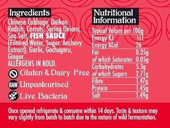 The Cultured Food Company Traditional Kimchi 1Kg – Authentic Korean Fermented Cabbage With Radishes & Fish Sauce – Probiotic Rich – Perfect For Ramen, Noodles & Kimchi Dishes – Unpasteurised