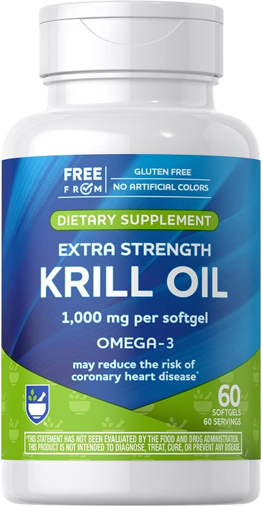 Rite Aid Krill Oil 60 Softgels 1000mg, with EPA, DHA, Supports Heart, Brain, Joint and Eye Health : Health & Household