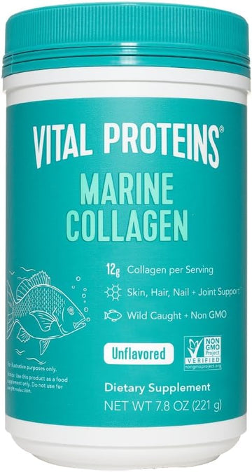 Vital Proteins Marine Collagen Peptides Powder Supplement For Skin Hair Nail Joint - Hydrolyzed Collagen - 12G Per Serving - 7.8 Oz Canister