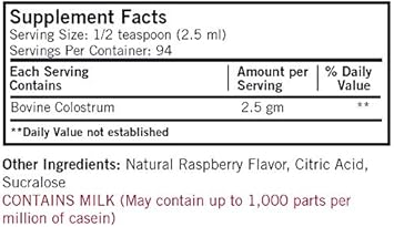 Kirkman Colostrum Gold Immune Support Supplement, 8 Fl Oz, Raspberry Flavored Liquid Bovine Colostrum, Supports Muscle, Skin & Cartilage Tissue Growth, Antibiotic & Added Hormone Freeā¦