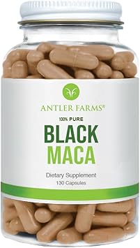 Antler Farms - 100% Pure Black Maca Root, 130 Capsules, 1500Mg – Grown In The Junin Plateau In Peru, Male Energy, Vitality & Stamina, Hormonal Balance, Memory & Mental Clarity
