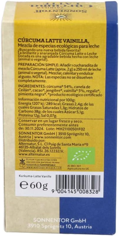 Sonnentor Organic Turmeric Latte Vanilla Golden Milk Box 60 G