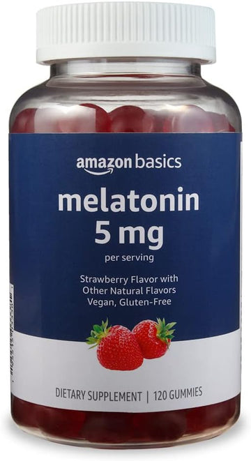 Amazon Basics Melatonin 5Mg, 120 Gummies (2 Per Serving), Strawberry (Previously Solimo)
