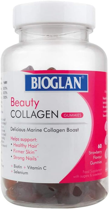Bioglan Collagen Gummies | 1000Mg | Hydrolysed Marine Collagen | Biotin | Selenium & Vitamin C | Strawberry Flavoured | 60 Gummies