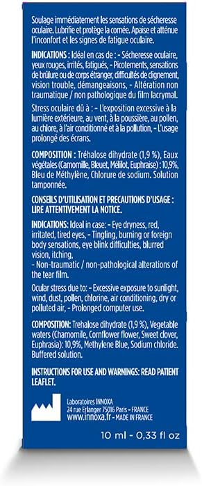 INNOXA - Blue Formula Drops - Eye Drops - Repairs Red and Tired Eyes - Original Formula - Made in France Sterile and Without Preservatives - 10 ml - Pack of 2 x 10 ml : Amazon.co.uk: Health & Personal Care