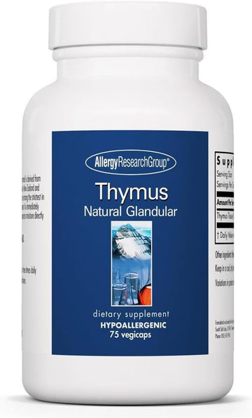 Allergy Research Group Thymus Supplement - Thymus Tissue, Glandular Extract, 1000mg Raw Thymus Glandular, Ovine, Lyophilized, Hypoallergenic - 75 Count