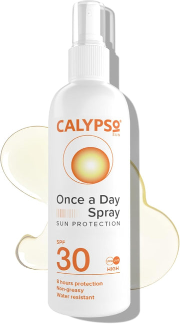 Calypso Once A Day Sun Protection Spray Spf30 | 8 Hours Sun Protection | Non Greasy | Water Resistant | 200Ml, Transparent,Package May Vary