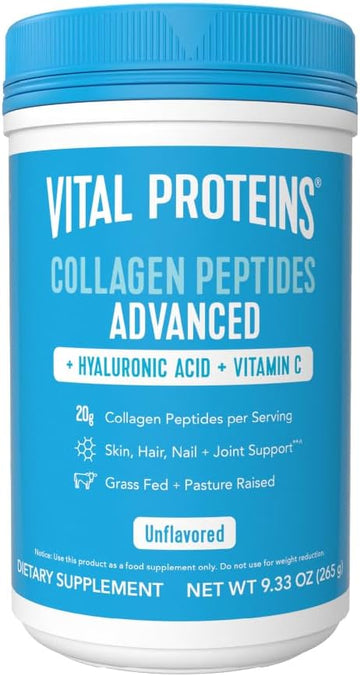 Vital Proteins Collagen Powder Supplement Hydrolyzed Peptides With Hyaluronic Acid And Vitamin C - Non-Gmo, Dairy & Gluten Free Unflavored, 9.33Oz
