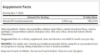 Swanson Vitamin B-12 Methylcobalamin High Absorption 5000 Mcg 60 Tabs