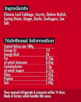 The Cultured Food Company Korean Vegan Kimchi 2X 300G - Traditionally Fermented - Unpasteurised - Hot And Spicy - Probiotic Rich - Made From Napa Cabbage & Daikon Radish - No Preservatives
