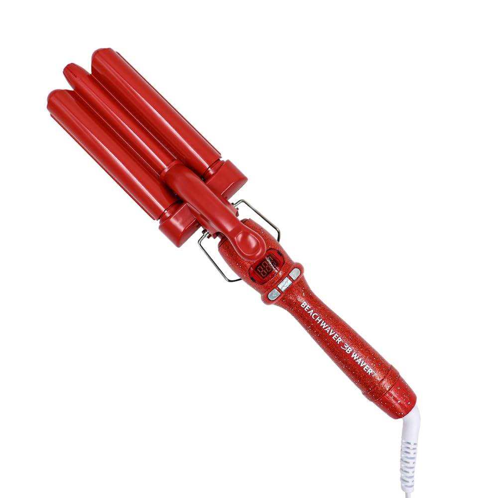 The Beachwaver Co. 3B Waver - Red Glitter | Triple Barrel Hair Waver For Mermaid Waves | Professional Curling Iron With Adjustable Temperature, Led Screen, And Ceramic Barrels : Beauty & Personal Care