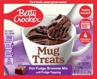 Betty Crocker Mug Treats Hot Fudge Brownie Mix With Fudge Topping, 4 Servings, 13.9 Oz